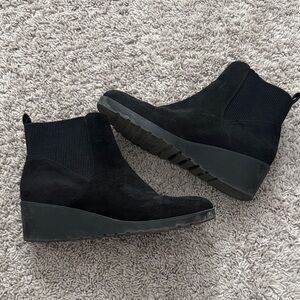 Black Suede Wedge Ankle Boots - Women